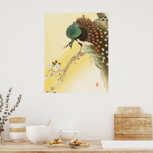 Póster Pavo Real En El Árbol De Cerezo