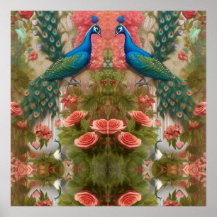 Póster Pavo real en el jardín de Rosa de Apricot