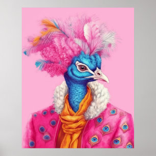 Póster Pavo real en Poster animal rosa de la piel