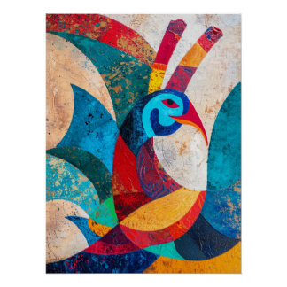 Póster Pavo Real Geométrico en Armonía de Fragmento
