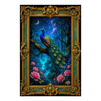 Póster Pavo Real Mágico Dentro del Bosque Susurrante Enca