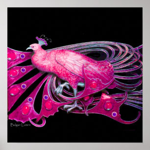 Póster PAVO REAL, rosa, fucsia, azul morado negro