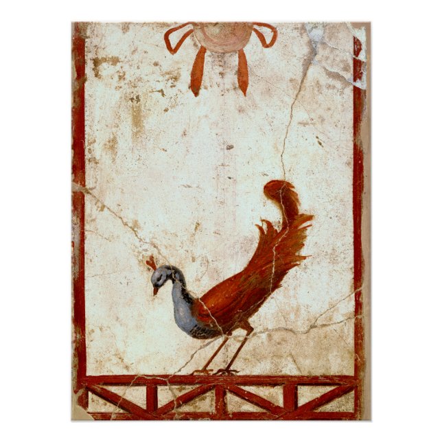 Póster Pavo real sobre pintura antigua romana fresca (Anverso)