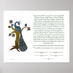 Póster Pavo real sobre un árbol (B) - Ketubah