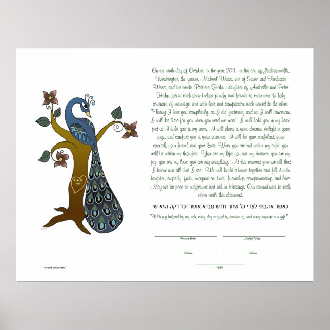 Póster Pavo real sobre un árbol (B) - Ketubah (Frente)