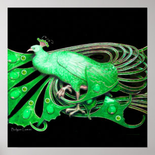 Póster PAVO REAL, verde gris negro