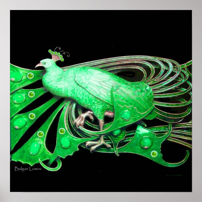 Póster PAVO REAL, verde gris negro (Frente)