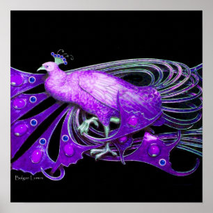 Póster PAVO REAL, violeta azul violeta negro