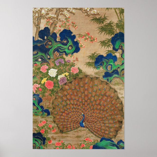 Póster Pavo Real y Flores Chinas (Siglo XVII) (Frente)