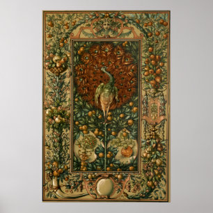 Póster Pavo real y frutas Vintage Art Nouveau por Anton S