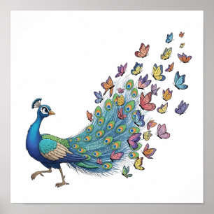 Póster Pavo real y mariposa caprichosos