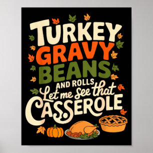 Póster Pavo Salsa Frijoles Y Panecillos Cerole Divertido