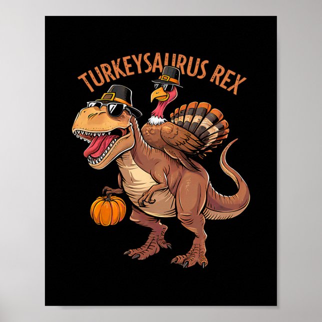 Póster Pavo Saurus Rex Pavo Dino Día de Acción de Gracias (Frente)