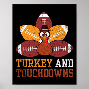 Póster Pavo y touchdowns Día de Acción de Gracias Fútbol 