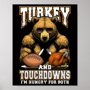 Póster Pavo Y Touchdowns Divertido Día De Acción De Graci