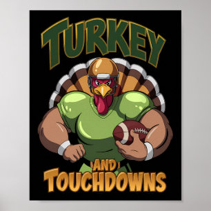 Póster Pavo y touchdowns Juego de Acción de Gracias de fú