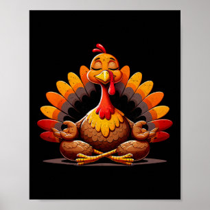 Póster Pavo Yoga Día de Acción de Gracias Divertido Medit