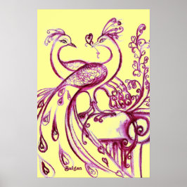 Póster PAVOS REALES ENAMORADOS, Rojo Púrpura y Amarillo