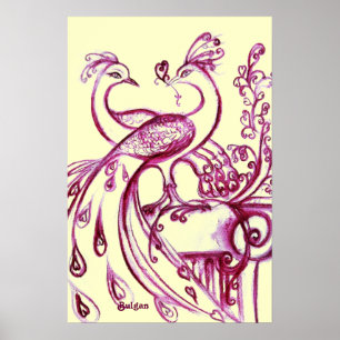 Póster PAVOS REALES ENAMORADOS, Rojo y Crema