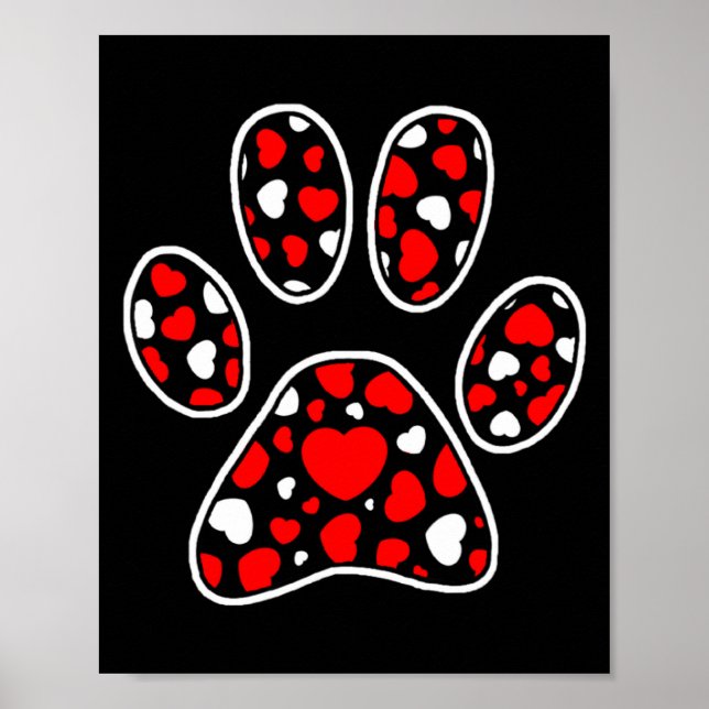 Póster Paw Print Heart Pattern Valentines Day Cute Dog Pu (Frente)