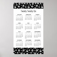 Paw Prints Design 2026 Calendar Poster