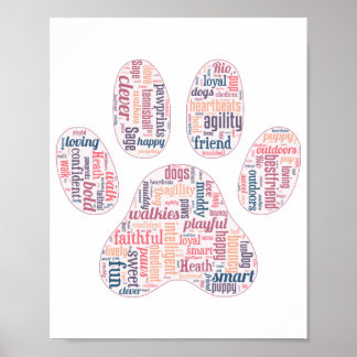 Póster paw prints dog wordcloud