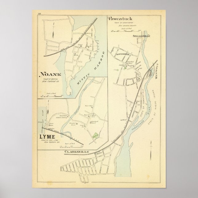 Póster Pawcatuck, Noank, Lyme (Frente)