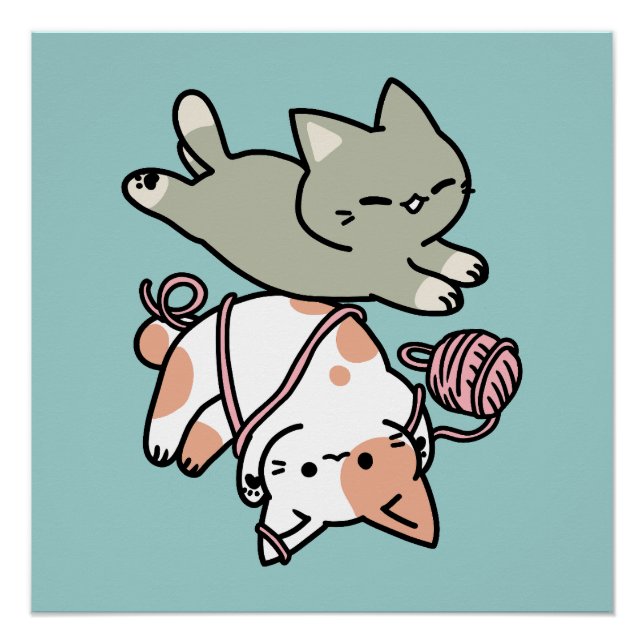 Póster Paws and Play – Adorable Cat Illustration (Anverso)