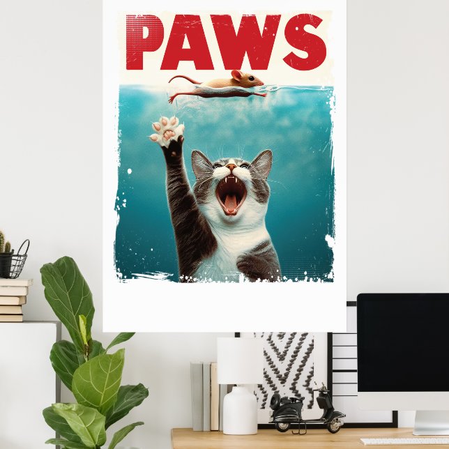 Póster PAWS Cat Mouse Parodia Al Poster De Películas De J (Oficina en casa)