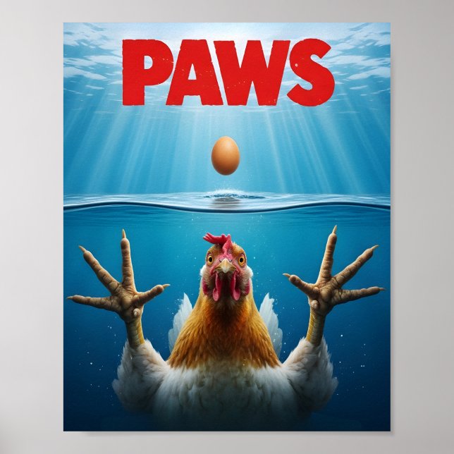 Póster PAWS Chicken Meme – Jaws-Inspired Poultry Humor (Frente)