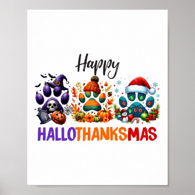 Póster Paws Happy Hallothanksmas Halloween Acción de Grac (Frente)