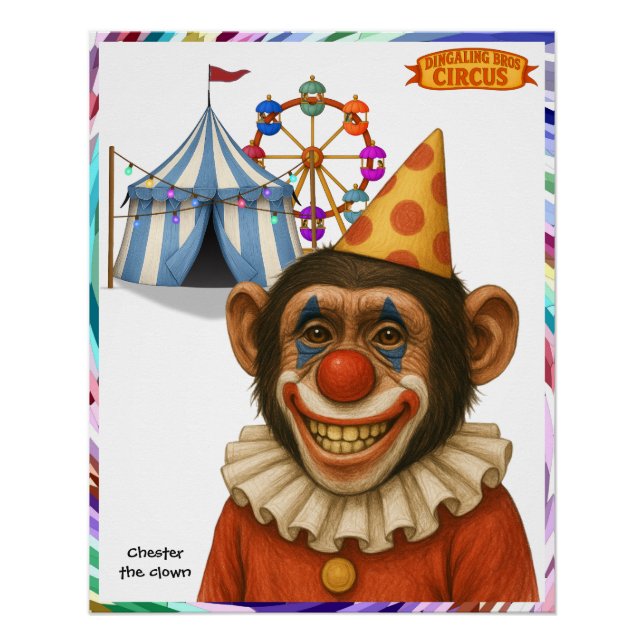 Póster payaso chimpancé Chester (Anverso)