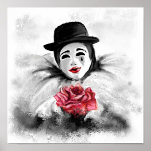 Póster Payaso con pintura blanca negra Rosa Poster