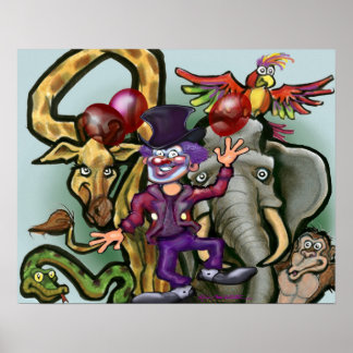 Póster Payaso de circo y animales 