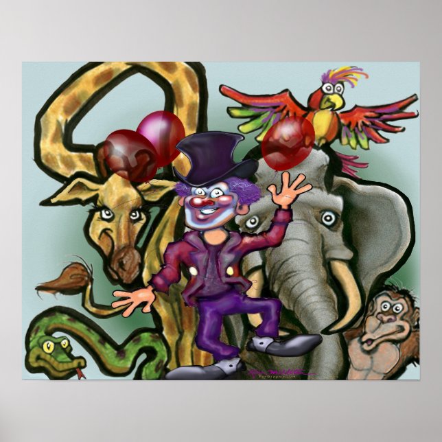 Póster Payaso de circo y animales  (Frente)