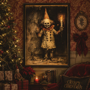 Póster Payaso de Navidad espeluznante vintage Horror Cree