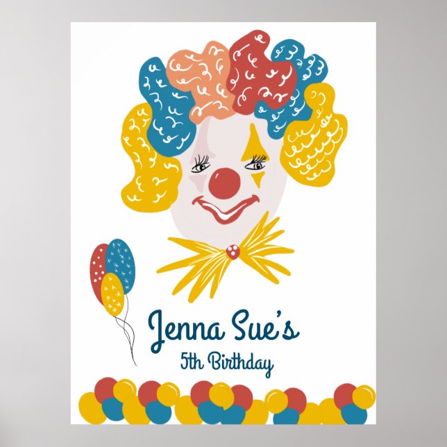 Póster Payaso Dibujado a Mano Carnaval Cumpleaños Colorid (Frente)