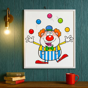 Póster Payaso divertido en el circo haciendo malabares