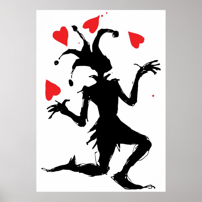 Póster Payaso espeluznante jugando con corazones (Frente)