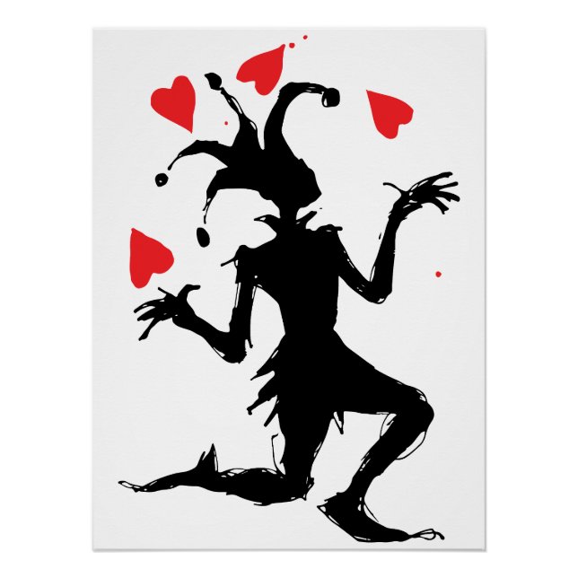 Póster Payaso espeluznante jugando con corazones (Anverso)
