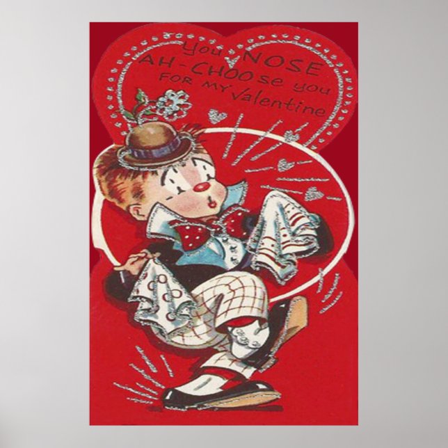 Póster Payaso Lindo Flor Estornudo Corazón San Valentín (Frente)