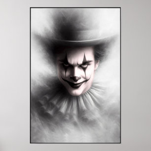 Póster Payaso Malvado Antiguo con Sombrero de Copa