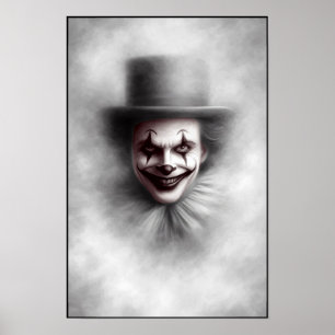 Póster Payaso Malvado Antiguo con Sombrero de Copa