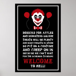 Póster Payaso malvado, bienvenida a Halloween