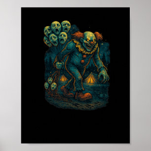 Póster Payaso Malvado Y Asombroso Con Lloons Gritando A G