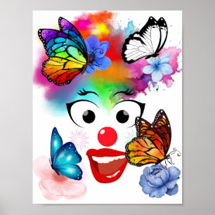 Póster Payaso, mariposas y colores pastel