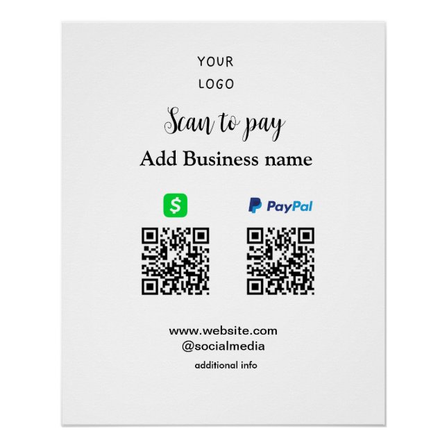 Póster Paypal Cashapp scan para pagar QR añadir nombre de (Anverso)
