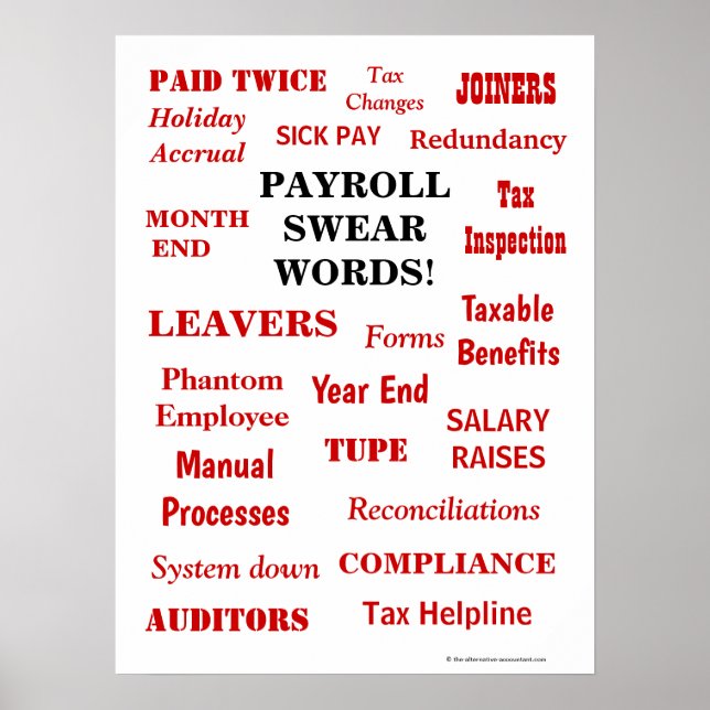 Póster Payroll Swear Words Funny Annoying Language Office (Frente)