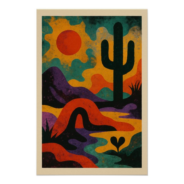 Póster Paysage Désertique Abstrait en Couleur (Anverso)