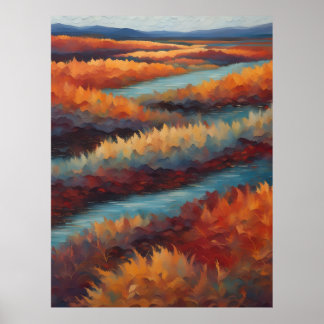 Póster Paysage impressionniste aux couleurs d'automne